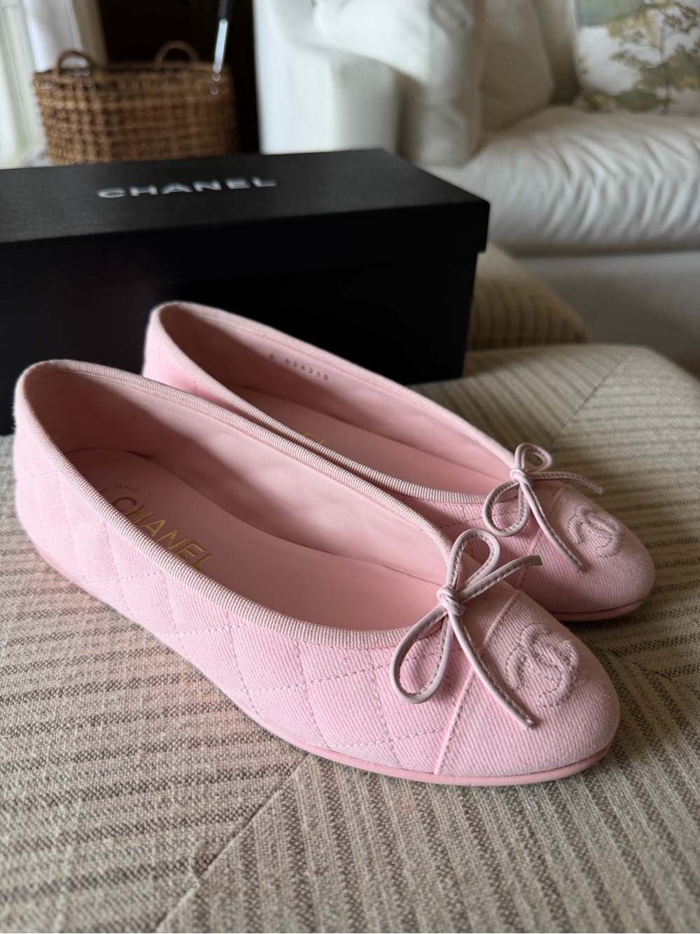 Chanel Pink Quilted denim  Ballet Flats